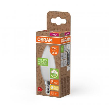 OSRAM E14 LED Leuchtmittel STAR Classic matt 3,3W wie 25W warmweißes Licht 2700K - Recycled Plastic